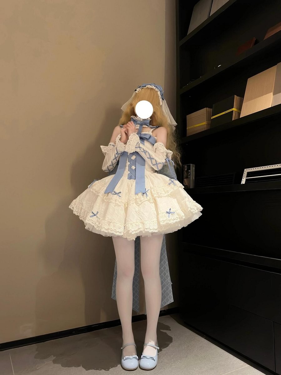 Sweet Lolita Pink Blue Lolita Dress Cute Sweet Lolita Suspender Birthday Bat Mitzvah Princess Dress JSK