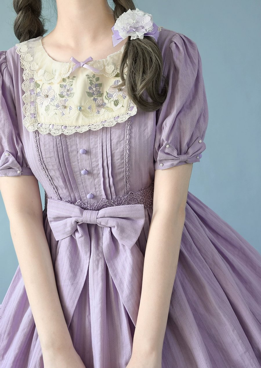 Sweet Lolita Pink Embroider OP Dress Multicolors Classic Lolita Elegant Purple Green Cream Dress