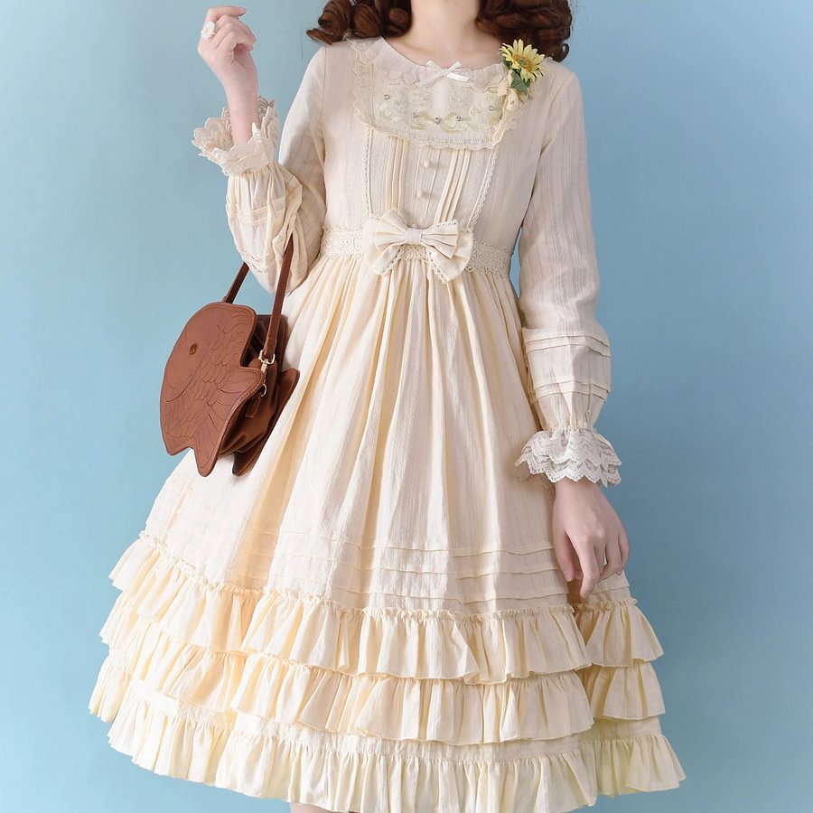 Sweet Lolita Pink Embroider OP Dress Multicolors Classic Lolita Elegant Purple Green Cream Dress