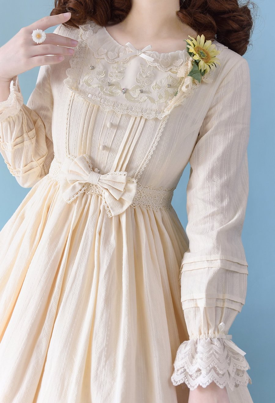 Sweet Lolita Pink Embroider OP Dress Multicolors Classic Lolita Elegant Purple Green Cream Dress