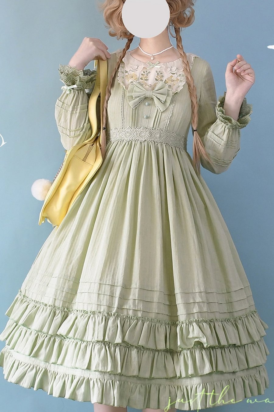 Sweet Lolita Pink Embroider OP Dress Multicolors Classic Lolita Elegant Purple Green Cream Dress