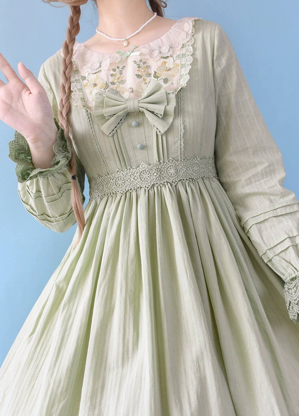 Sweet Lolita Pink Embroider OP Dress Multicolors Classic Lolita Elegant Purple Green Cream Dress