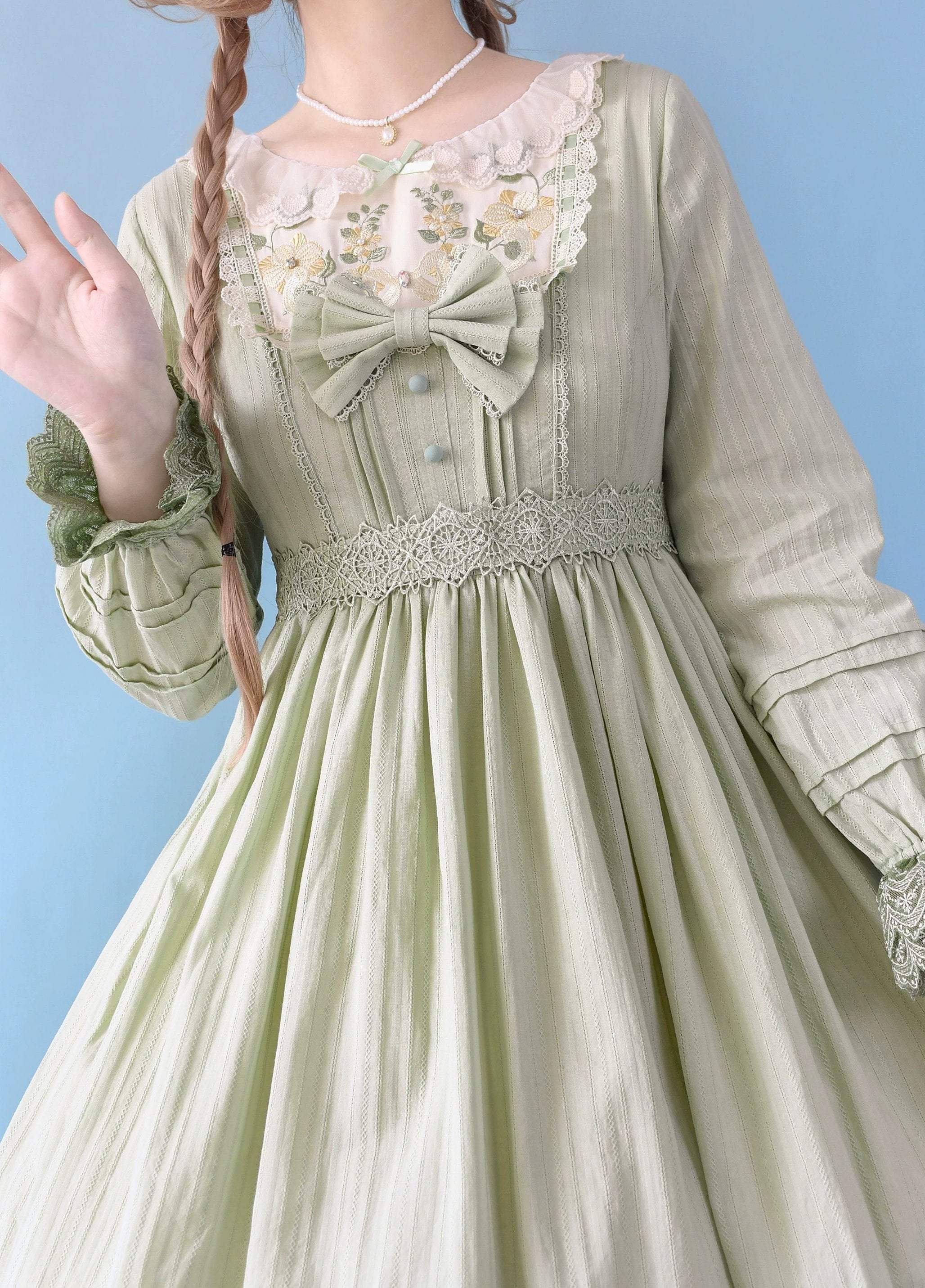 Sweet Lolita Pink Embroider OP Dress Multicolors Classic Lolita Elegant Purple Green Cream Dress