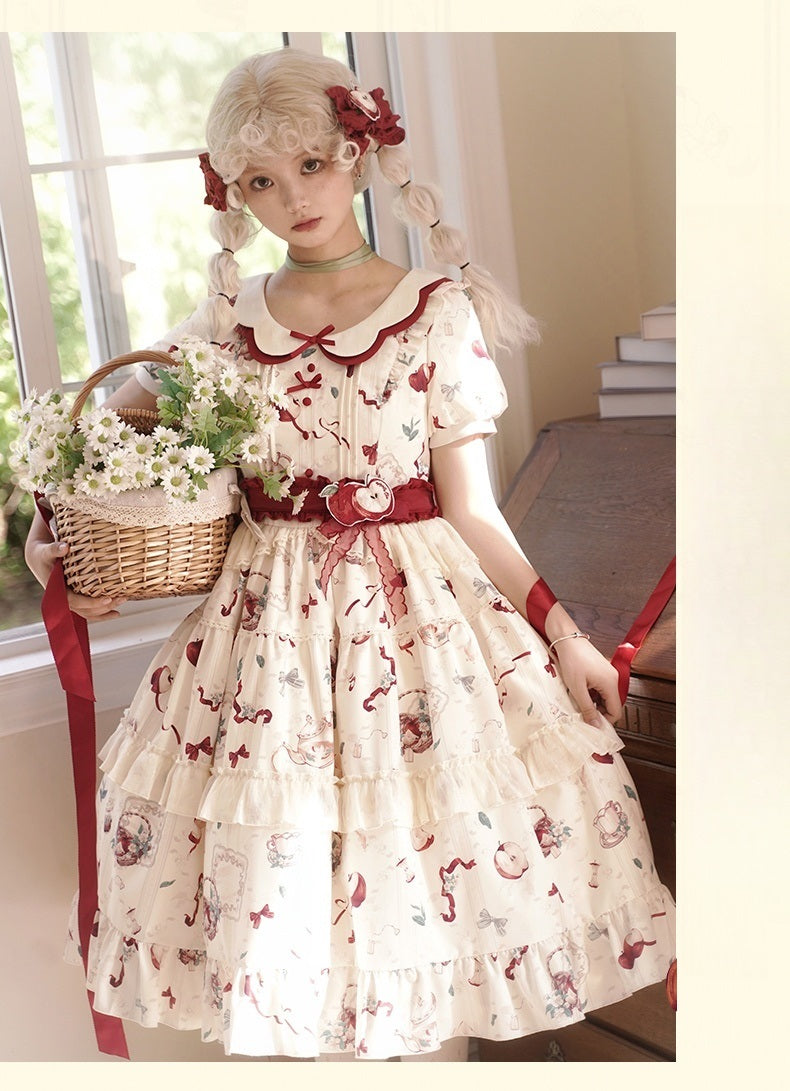 Sweet Lolita Plus Size 4XL Cream White Strawberry Idyllic Printed Short Sleeved Ruffle Dress One Piece
