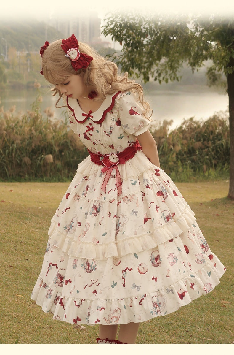 Sweet Lolita Plus Size 4XL Cream White Strawberry Idyllic Printed Short Sleeved Ruffle Dress One Piece