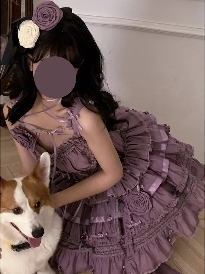 Sweet Lolita Purple Ruffle Lolita Ballet Dress Elegant Short-sleeved Princess Dress Light Lolita Casual Coord
