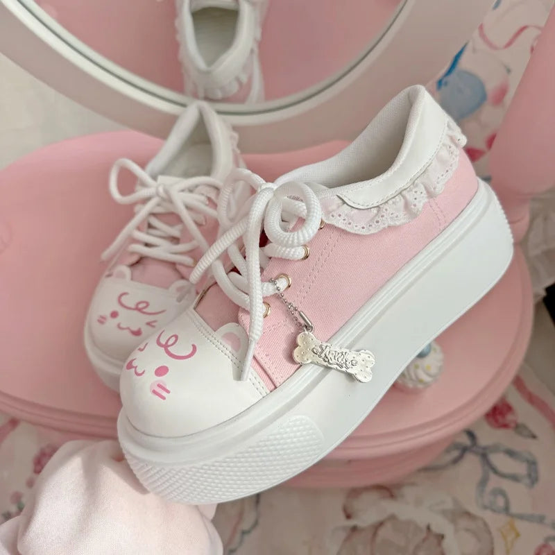 Sweet Lolita Shoes Pastel Accented Mary Janes Japanese Round Head Small Leather
