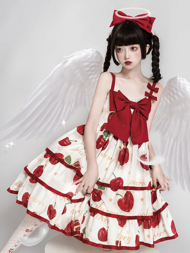 Sweet Lolita Suspender Dress Cherry Crown JSK Printed Three-Stage Dress