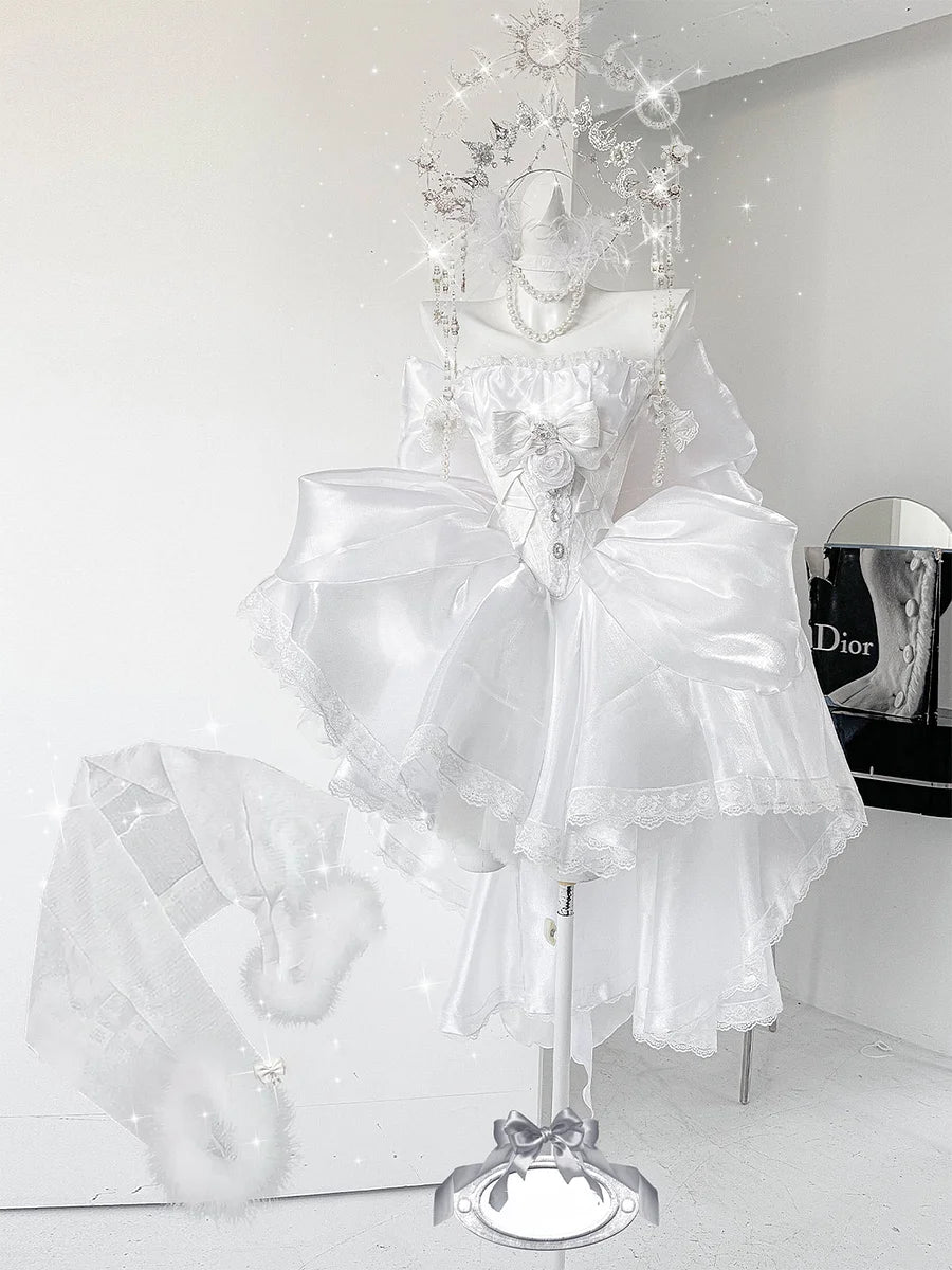 Hime Lolita White Wedding Cake Dress Birthday Ready Gown Moonlight Oath Short Dress