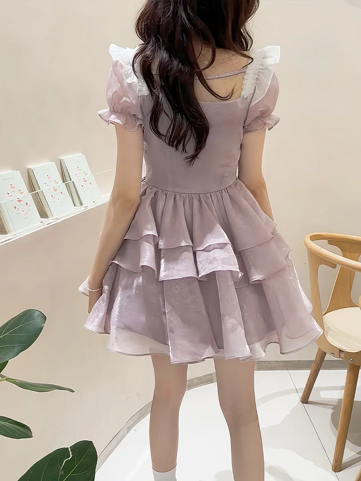 Sweet Lolita Wisteria Organza Ruffles Lolita Dress French Elegant Short Dress Light Lolita Casual Coord