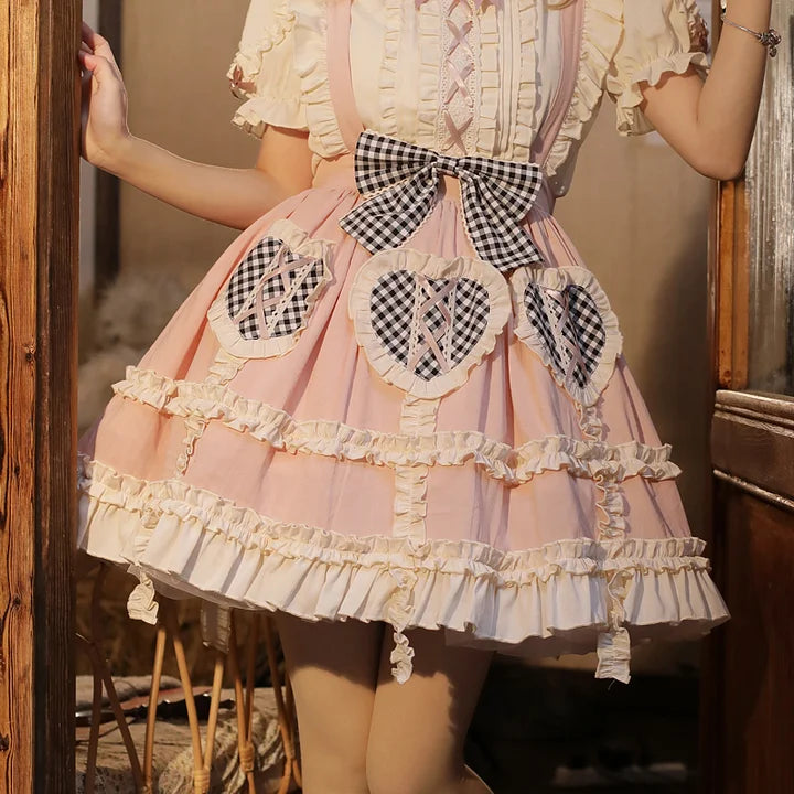 Sweet Lolita and Cute Daily Skirt Pink Print Lolita Strap Skirt Lolita Inside Lolita Dresses Blouse Shirt