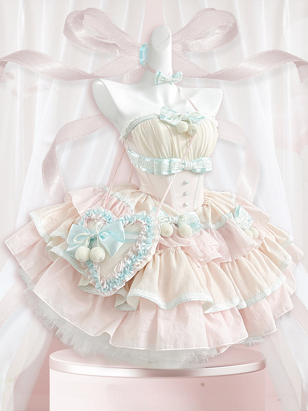 Hime Lolita Mint Green Pink Cream Cake Princess Dress