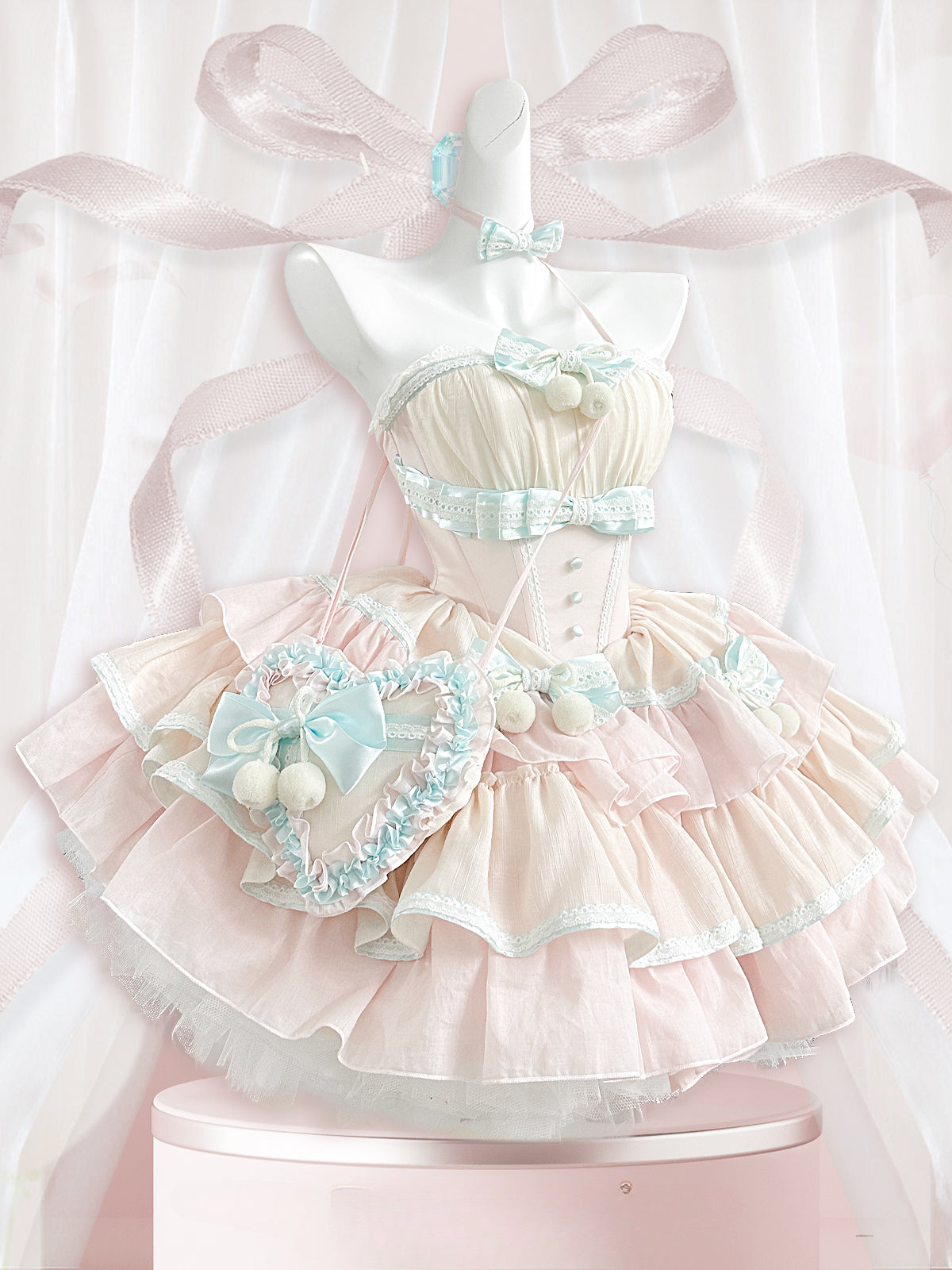 Hime Lolita Mint Green Pink Cream Cake Princess Dress