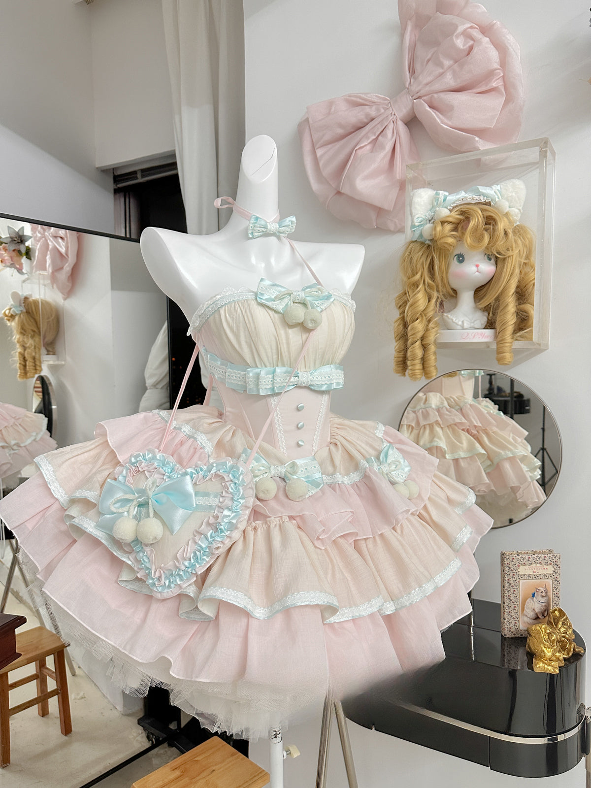 Hime Lolita Mint Green Pink Cream Cake Princess Dress