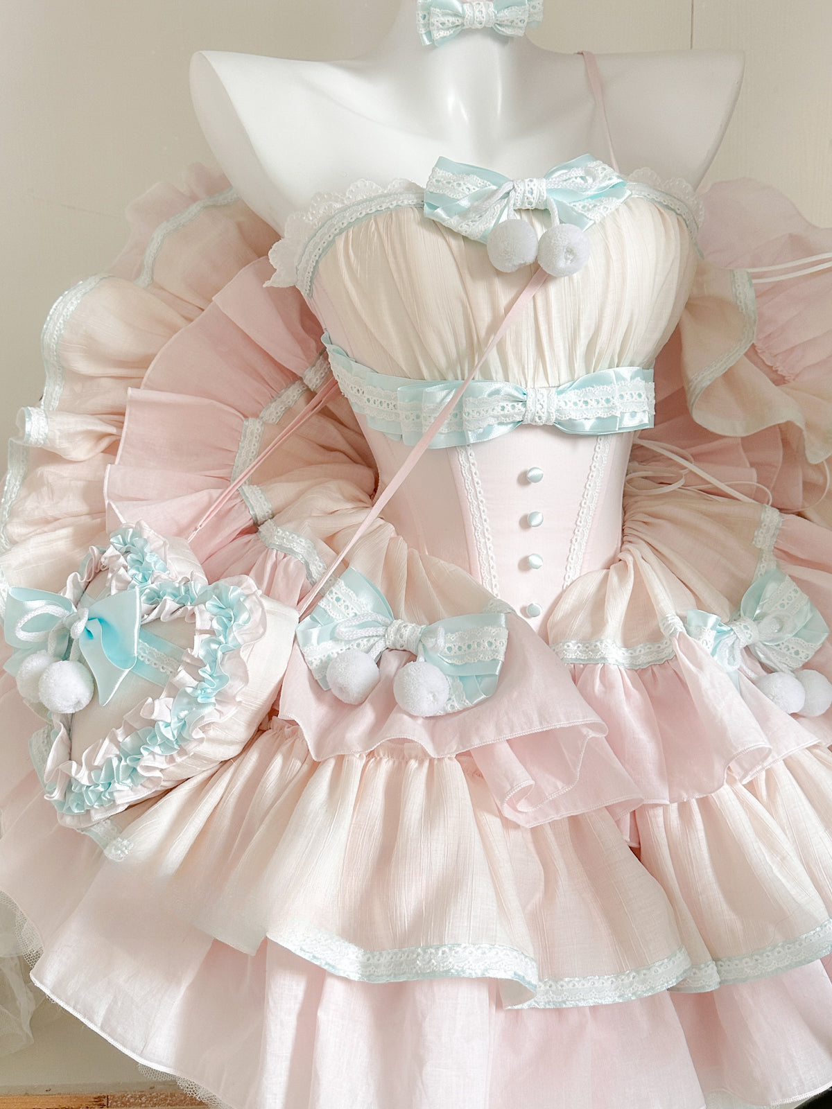 Hime Lolita Mint Green Pink Cream Cake Princess Dress
