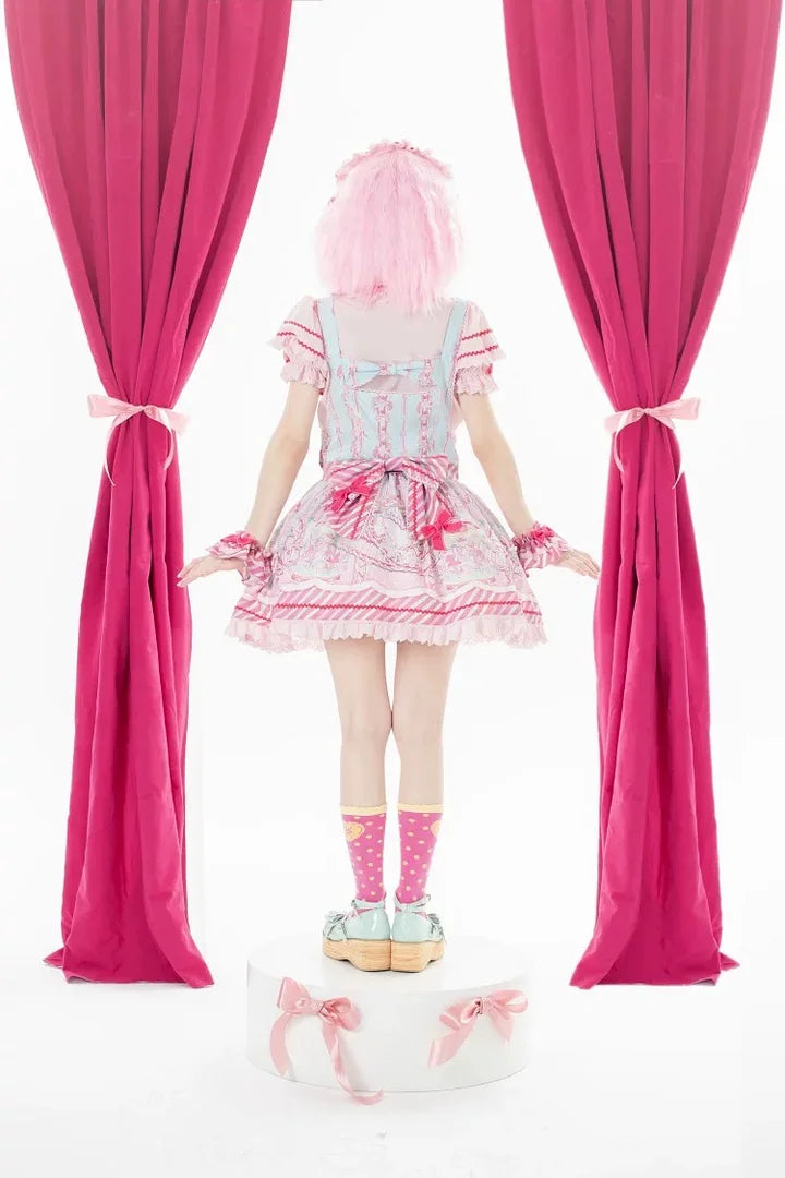 Sweet Pink Lolita Cotton Dress Candy Girl Amusement Park Dress Kawaii Outfit Blouse Headdress