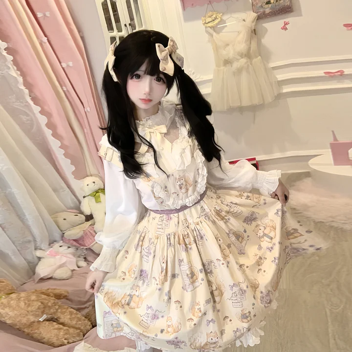 Sweet Print Red Strap Dress Lolita Cute Dress Christmas
