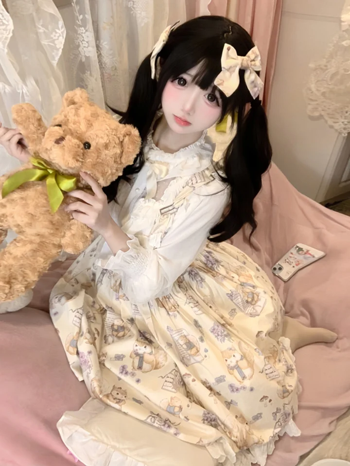 Sweet Print Red Strap Dress Lolita Cute Dress Christmas