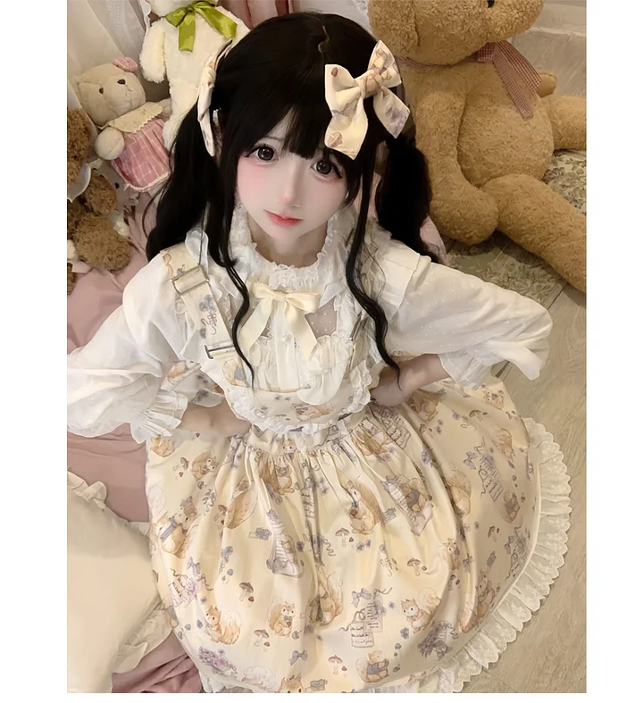 Sweet Print Red Strap Dress Lolita Cute Dress Christmas