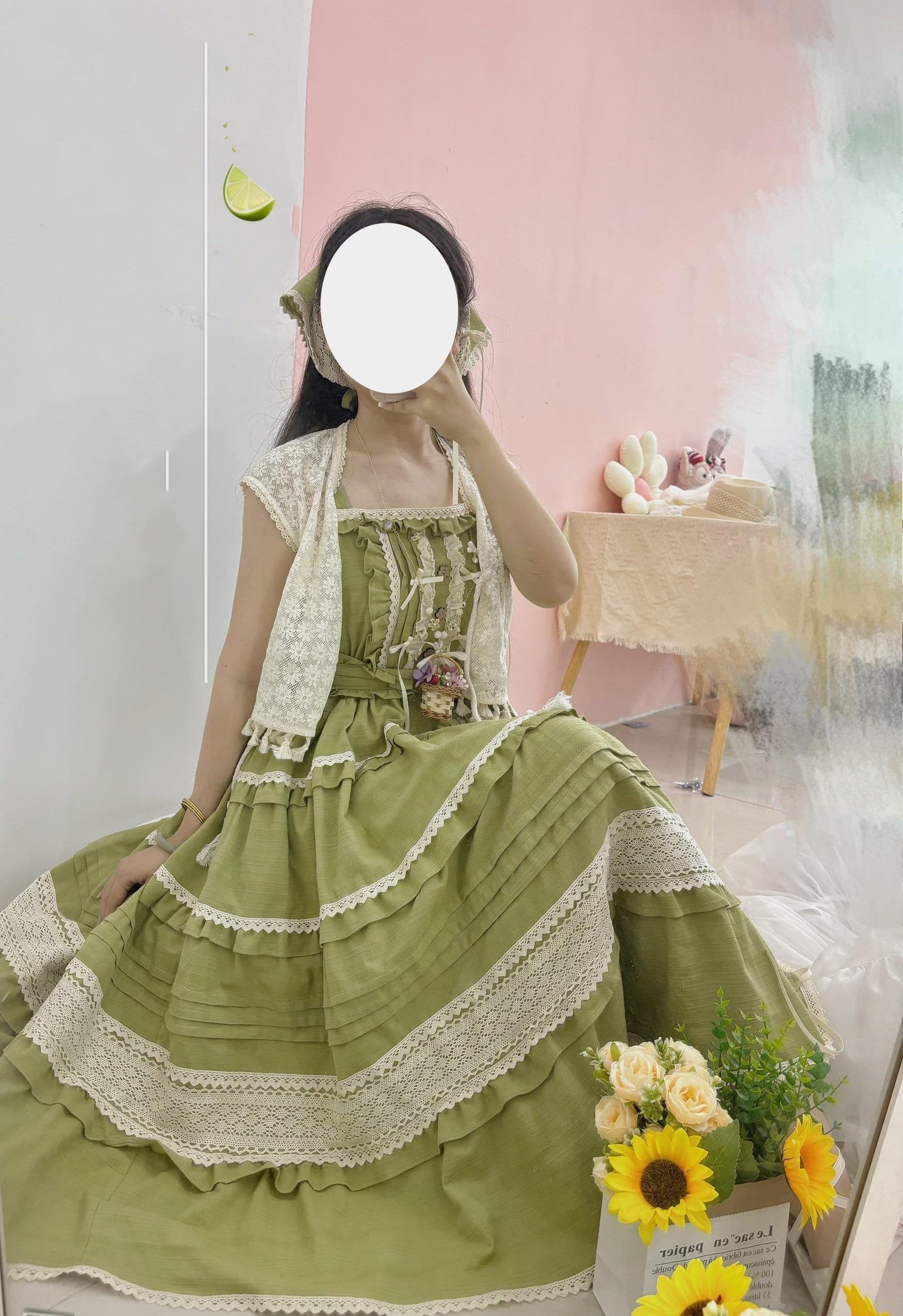 Sweet Red Dress Sleeveless JSK Green Yellow Light Lolita