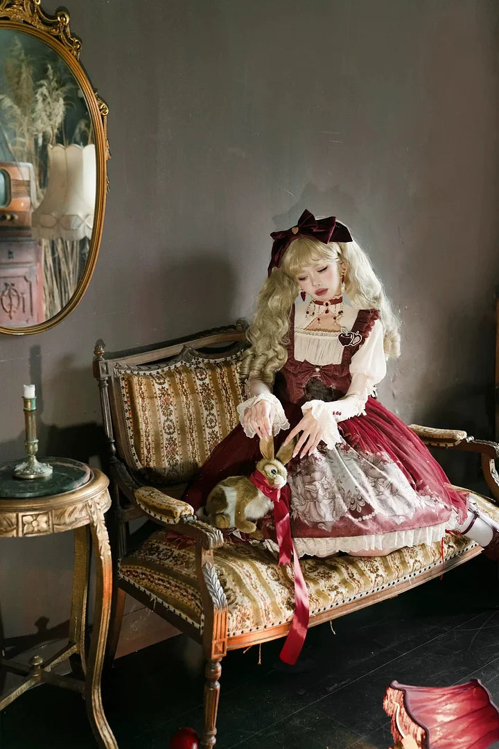 Sweet Vintage Lolita Dress Rabbit Red Gigot Sleeve Blouse Princess Dress in Fall