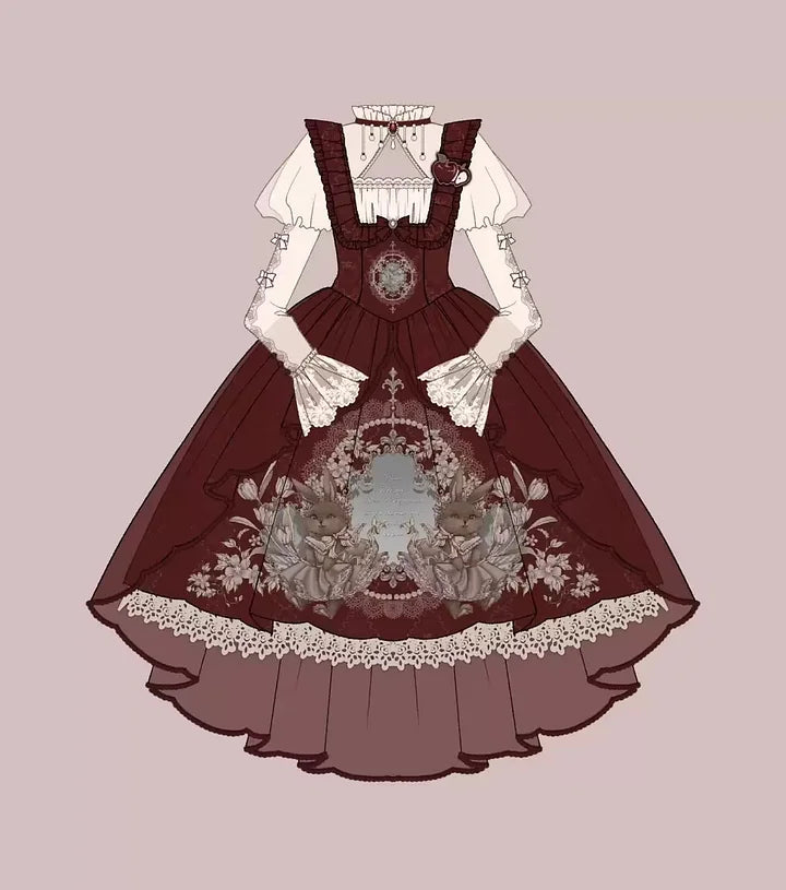 Sweet Vintage Lolita Dress Rabbit Red Gigot Sleeve Blouse Princess Dress in Fall