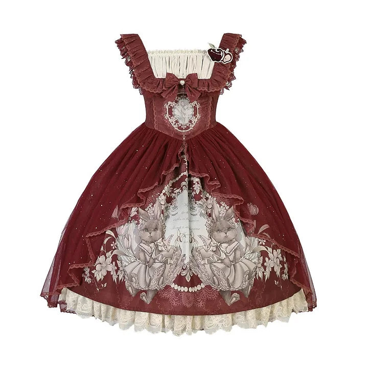 Sweet Vintage Lolita Dress Rabbit Red Gigot Sleeve Blouse Princess Dress in Fall