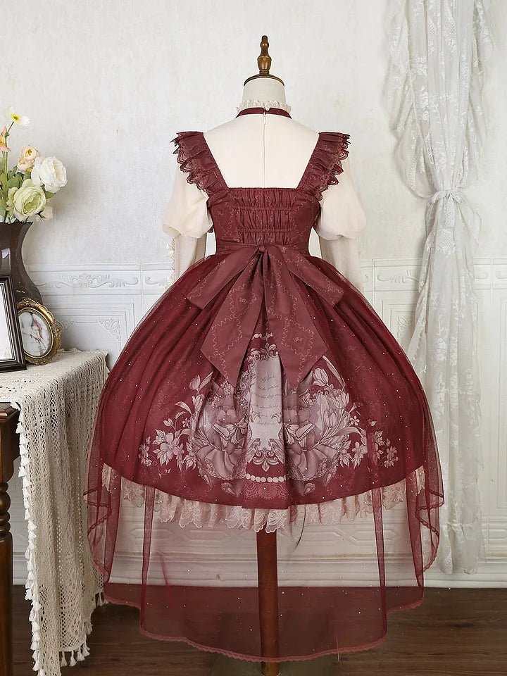 Sweet Vintage Lolita Dress Rabbit Red Gigot Sleeve Blouse Princess Dress in Fall