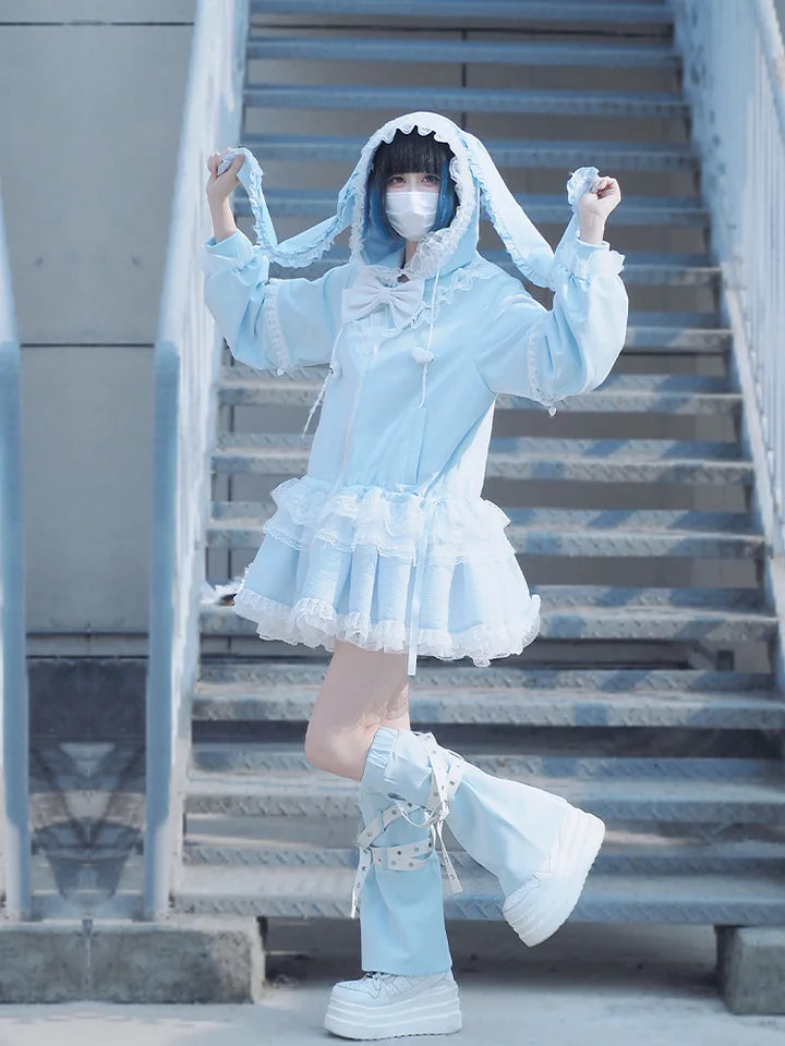 Sweet White Rabbit Ears Plush Coat Warm Cute Lolita Autumn&Winter Coat