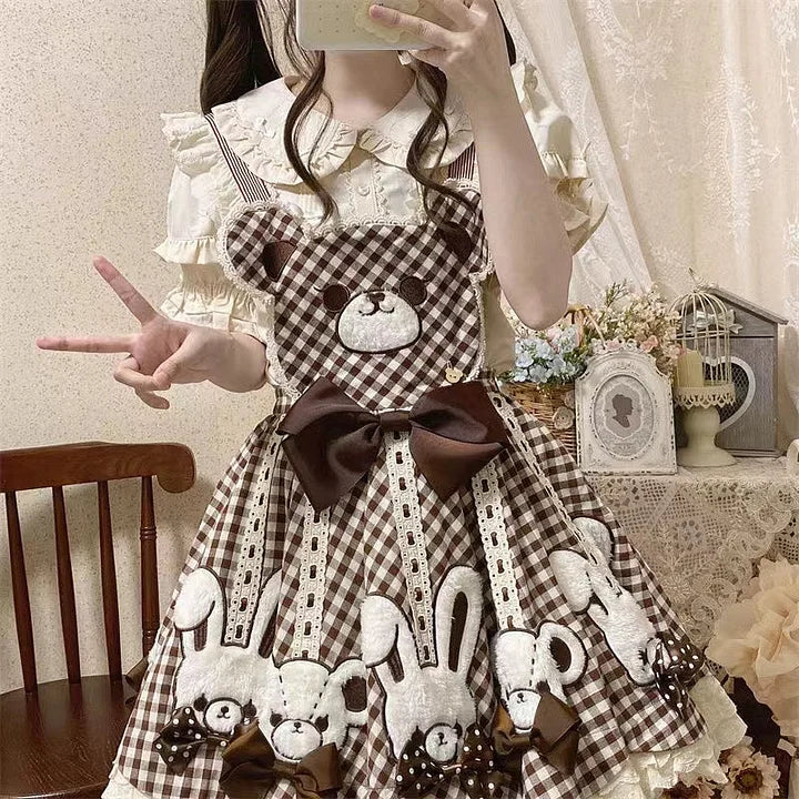 Sweet White Short Sleeve with Shirt Lolita Lace Lined Bubble Sleeve Short Sleeve Blouse