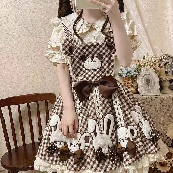 Sweet White Short Sleeve with Shirt Lolita Lace Lined Bubble Sleeve Short Sleeve Blouse