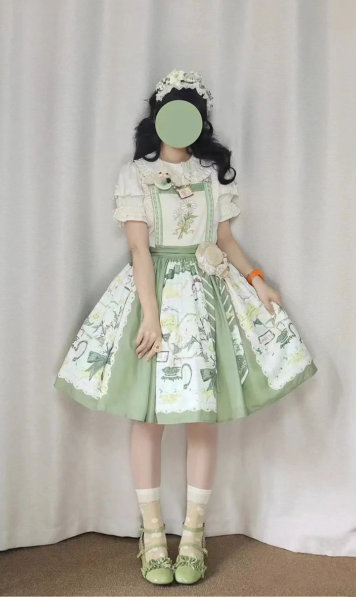Sweet White Short Sleeve with Shirt Lolita Lace Lined Bubble Sleeve Short Sleeve Blouse
