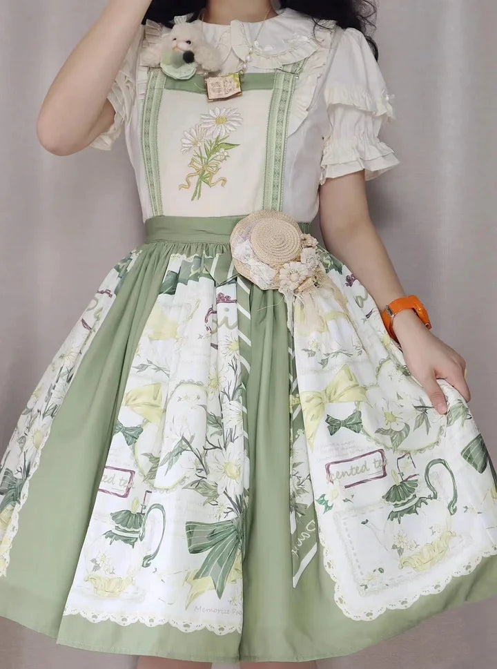 Sweet White Short Sleeve with Shirt Lolita Lace Lined Bubble Sleeve Short Sleeve Blouse