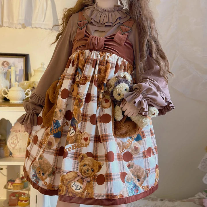 Sweet and Cute Japanese Lolita Dress with Versatile Lantern Sleeves and Long-sleeved Blouse Shirt