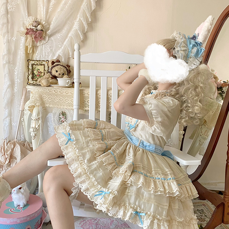 Sweet and Cute Light Lolita Dress Short Sleeve OP Cake Dress