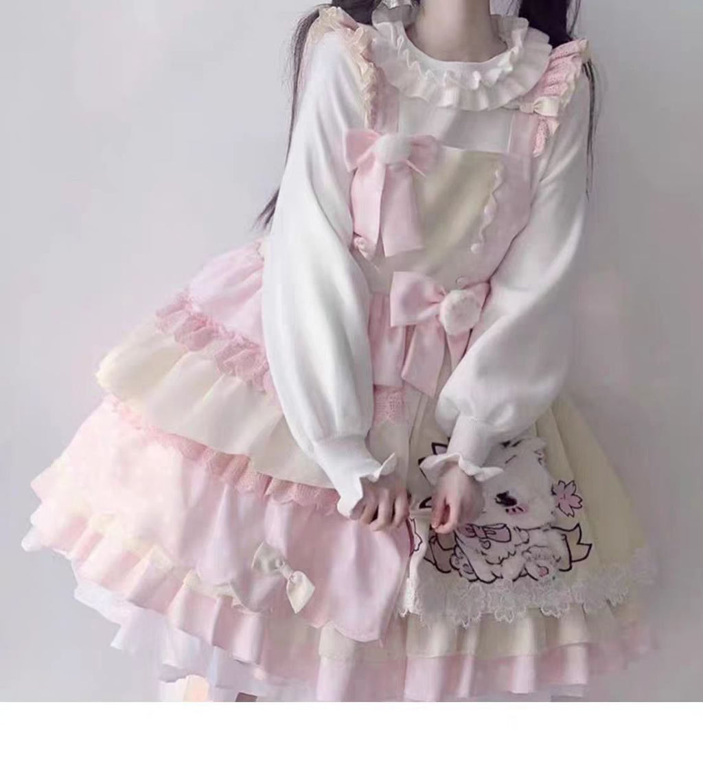 Lolita Blouses White Sweet and Cute Bottoming Shirt Sleeve Inside Doll Collar Long-sleeved