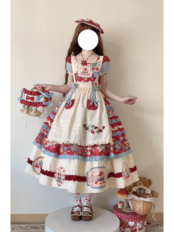 Sweet Lolita Dress Strawberry Idyllic Girly Set Ancient Princess Skirt Daily Dress
