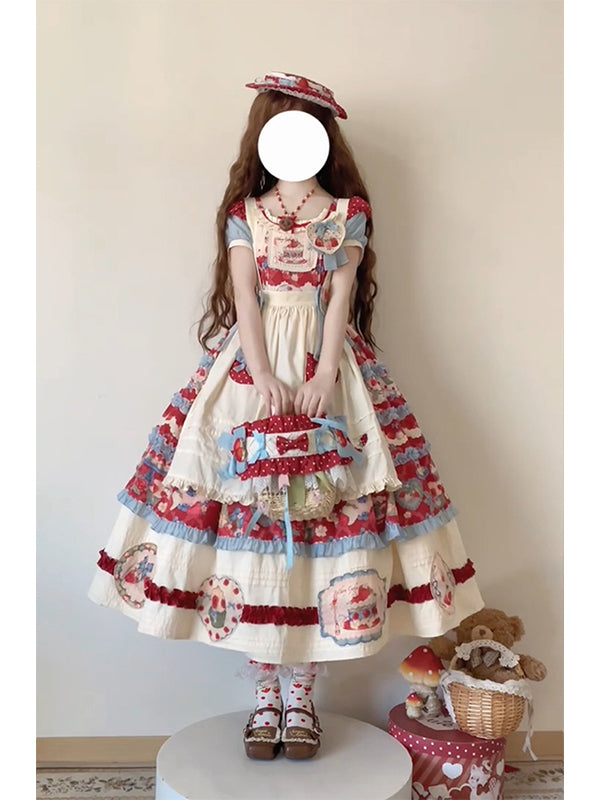 Sweet Lolita Dress Strawberry Idyllic Girly Set Ancient Princess Skirt Daily Dress