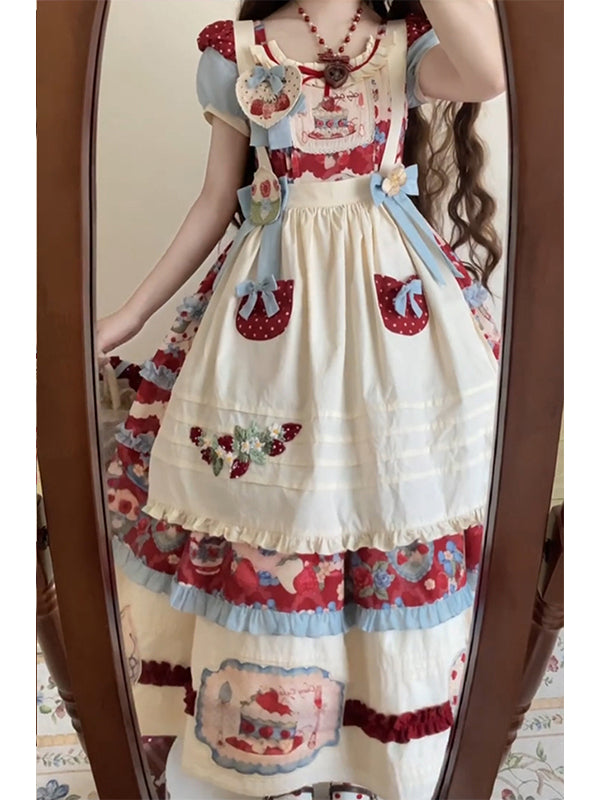 Sweet Lolita Dress Strawberry Idyllic Girly Set Ancient Princess Skirt Daily Dress