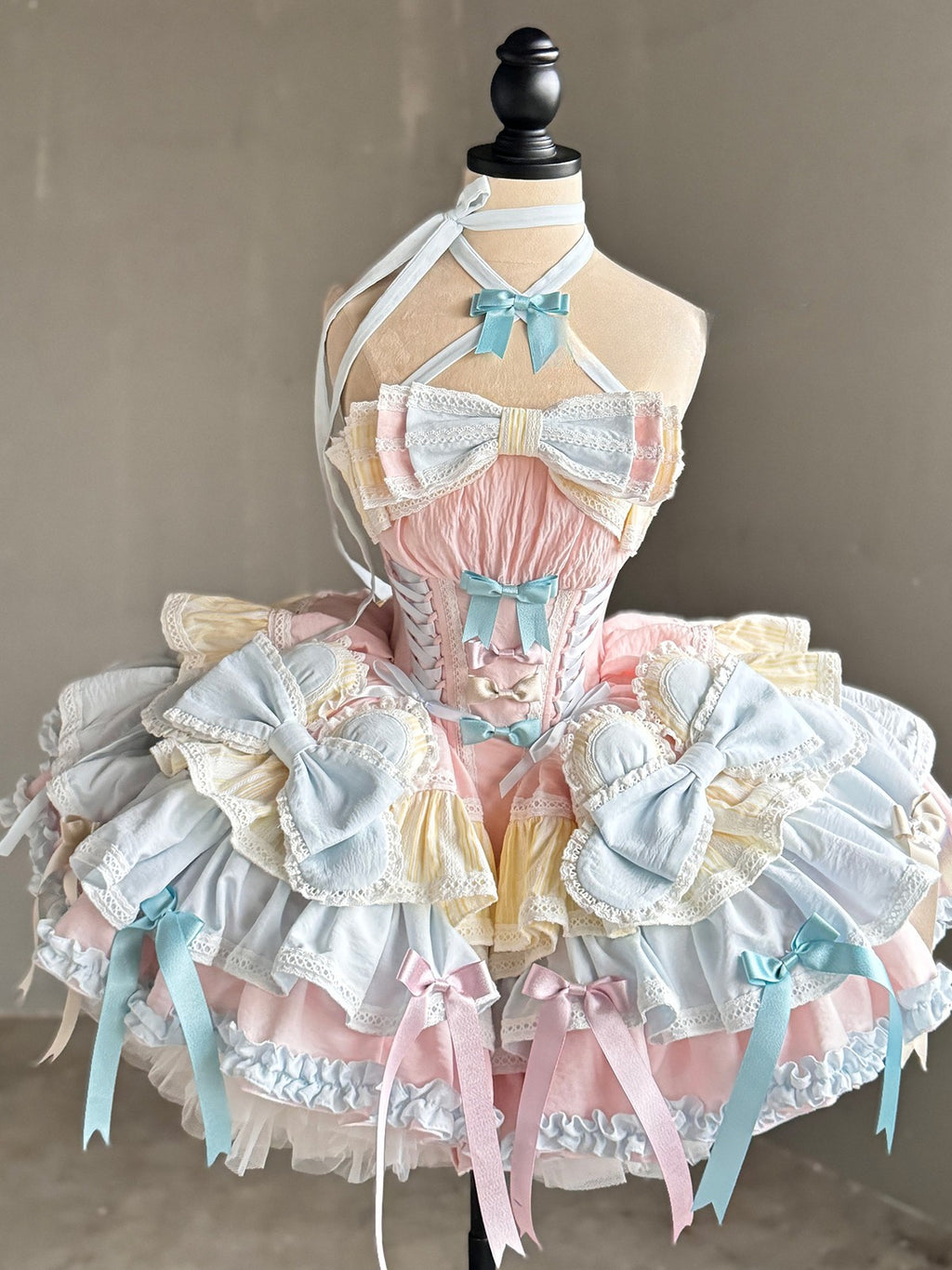 Hime Lolita Sweetheart Pink Blue Multi Layer Lace Cake Dress