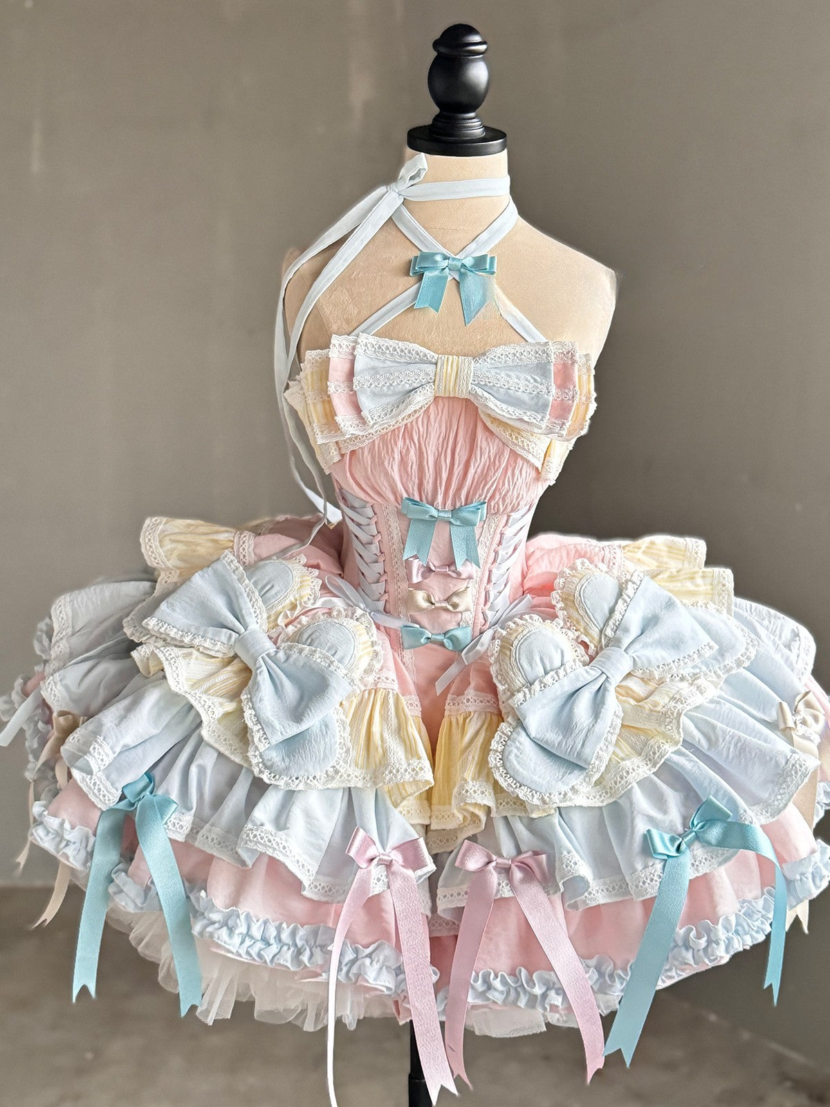 Hime Lolita Sweetheart Pink Blue Multi Layer Lace Cake Dress