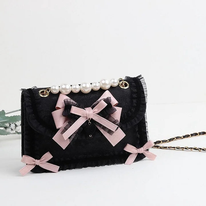Sweetlolita Lace Pearl Handbag Kawaii Bow Crossbody Bag Lolita Accessory