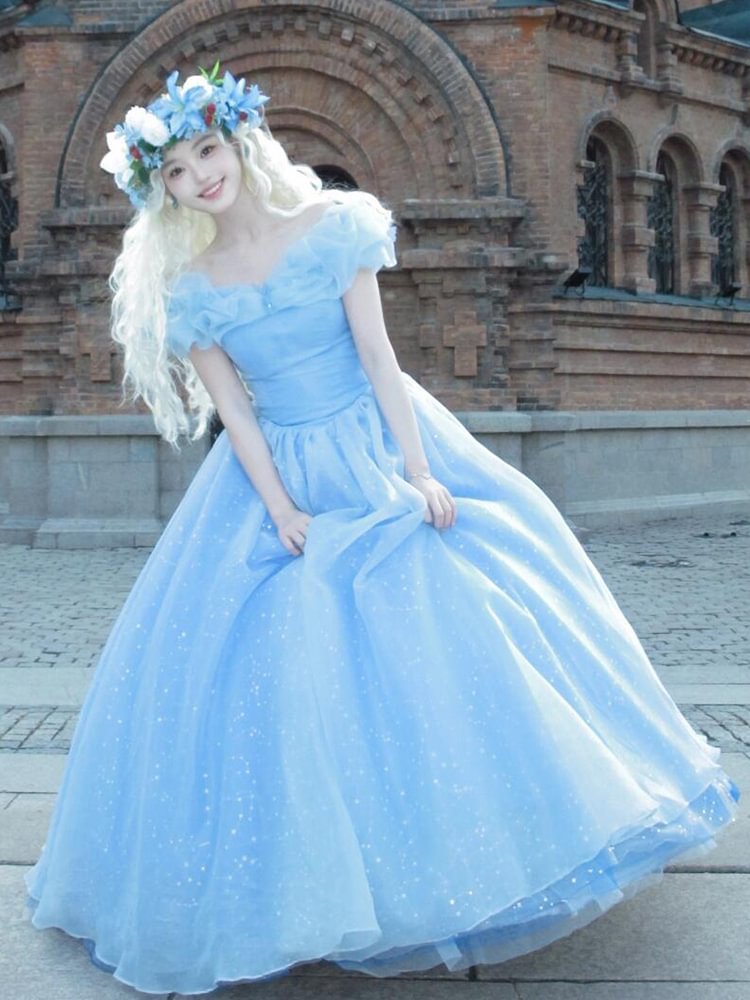 Tea Party Fashion Hime Lolita Flower Wedding Blue Shoulder Princess Tutu Dress Bar Mitzvah Birthday Party Dress Lolita Voyage