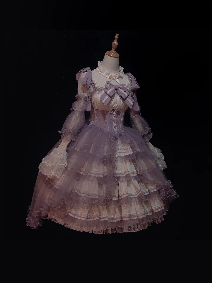 Tea Party Fashion Hime Lolita Grape Purple Elegant Gorgeous Multi-layer Organza Ruffle Edge JSK Dress Lolita Retro Princess Dress