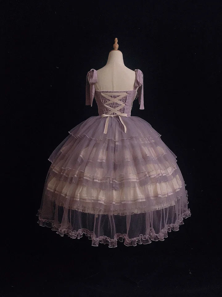 Tea Party Fashion Hime Lolita Grape Purple Elegant Gorgeous Multi-layer Organza Ruffle Edge JSK Dress Lolita Retro Princess Dress