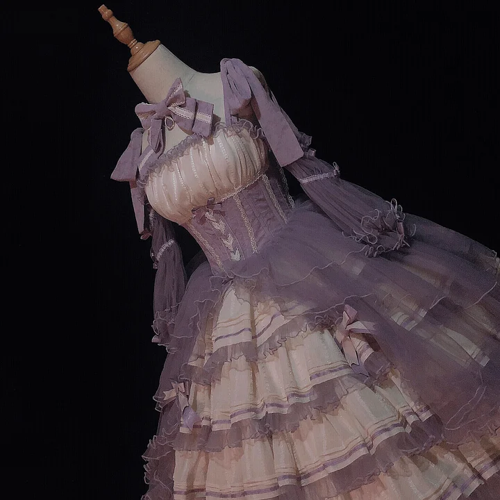Tea Party Fashion Hime Lolita Grape Purple Elegant Gorgeous Multi-layer Organza Ruffle Edge JSK Dress Lolita Retro Princess Dress