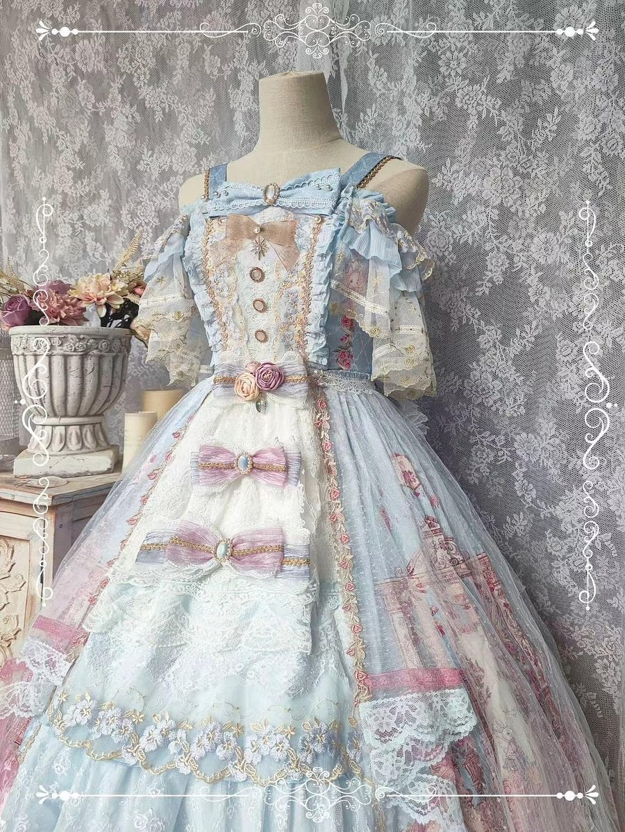 Tea Party Fashion Hime Lolita Pink Gorgeous Premium Long Lolita Lace JSK One Piece Dress