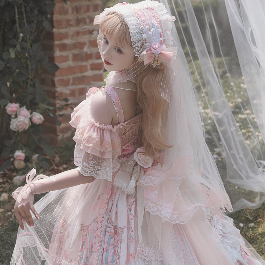 Tea Party Fashion Hime Lolita Pink Gorgeous Premium Long Lolita Lace JSK One Piece Dress