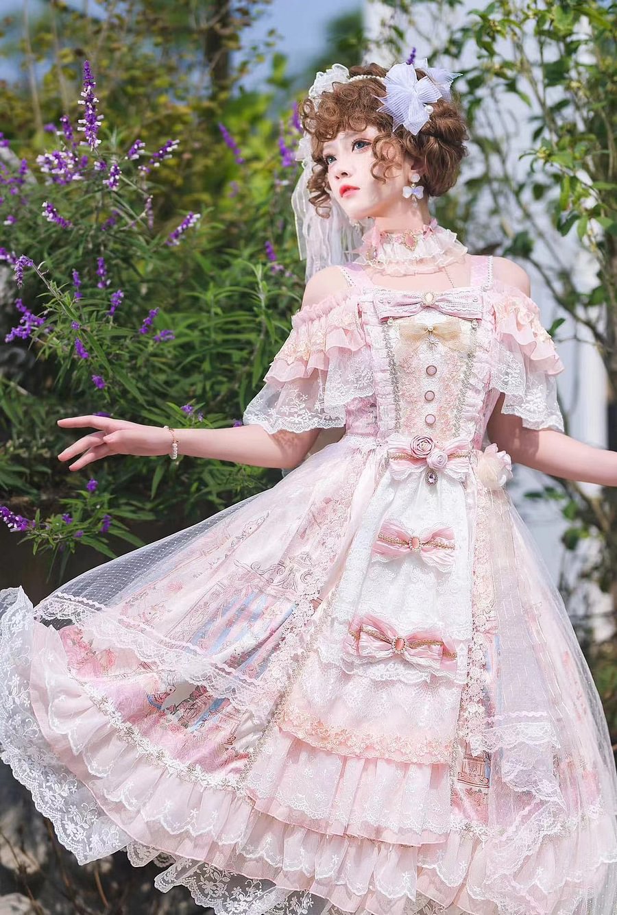 Tea Party Fashion Hime Lolita Pink Gorgeous Premium Long Lolita Lace JSK One Piece Dress