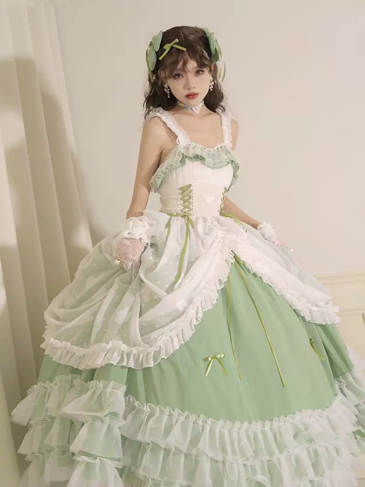 Tea Party Fashion Hime Lolita Plus Size Green Gorgeous JSK Dress Princess Dress OP 4XL Lolita Dress Jumper Skirt Lolita Voyage